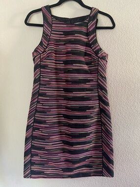 Trina Turk Verbena Black & Neon Tweed Mini Shift Dress Sz 2 Retro Mod Cocktail